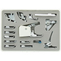 Coffret de 15 pieds/accessoires pour machine à coudre JANOME - ELNA - DORINA - TEXI - GRITZNER - SINGER - AEG - TOYOTA - PFAFF ELEMENT, HUSQVARNA VIKING, JAGUAR, SILVER, VERITAS